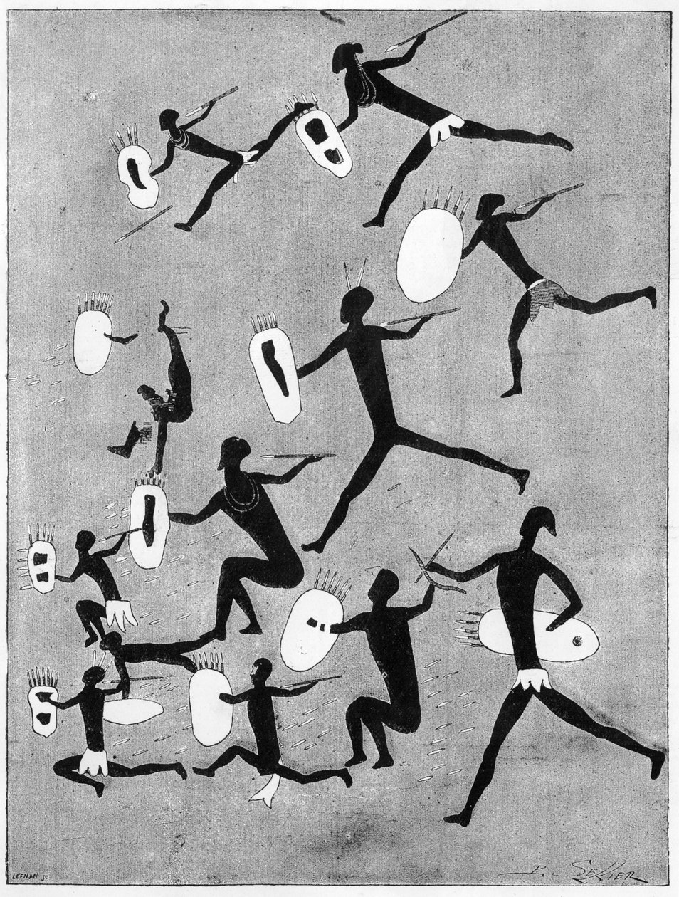 Bushmen attaquant des ennemis avec des lances et des flèches - Lefman