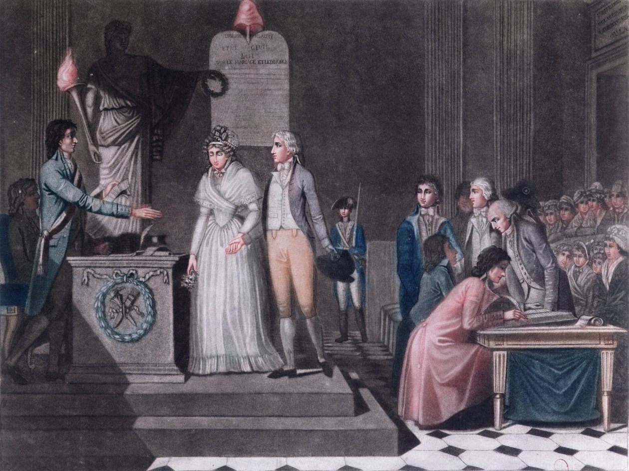 Maire conduisant un mariage républicain pendant la période de la Révolution française, vers 1795 - Legrand