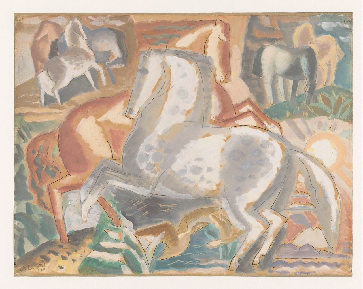 Chevaux dans un paysage - Leo Gestel (signed by artist)