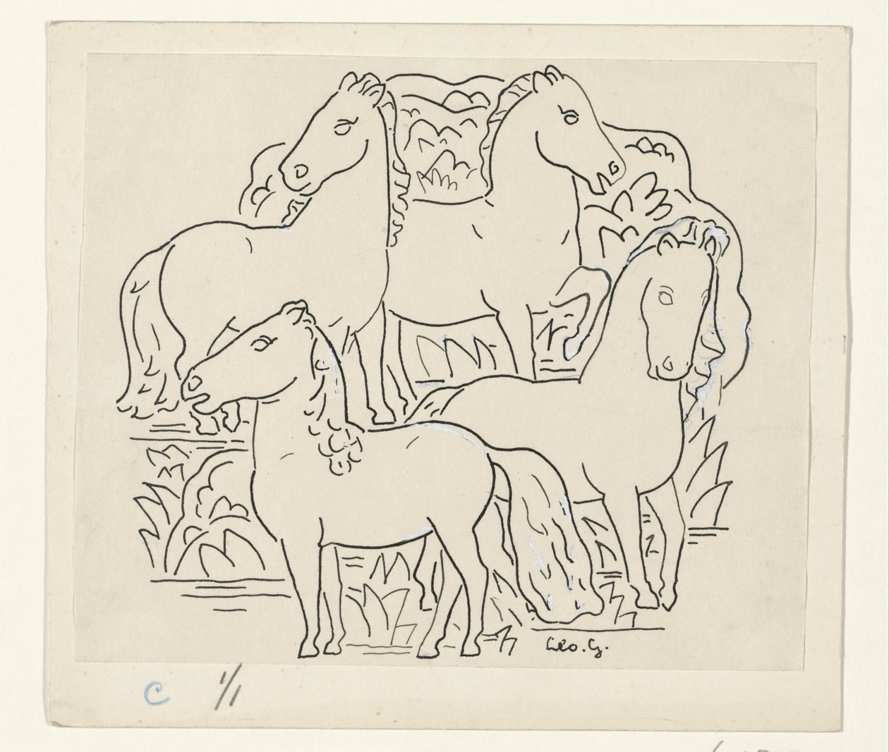 Quatre chevaux - Leo Gestel (signed by artist)