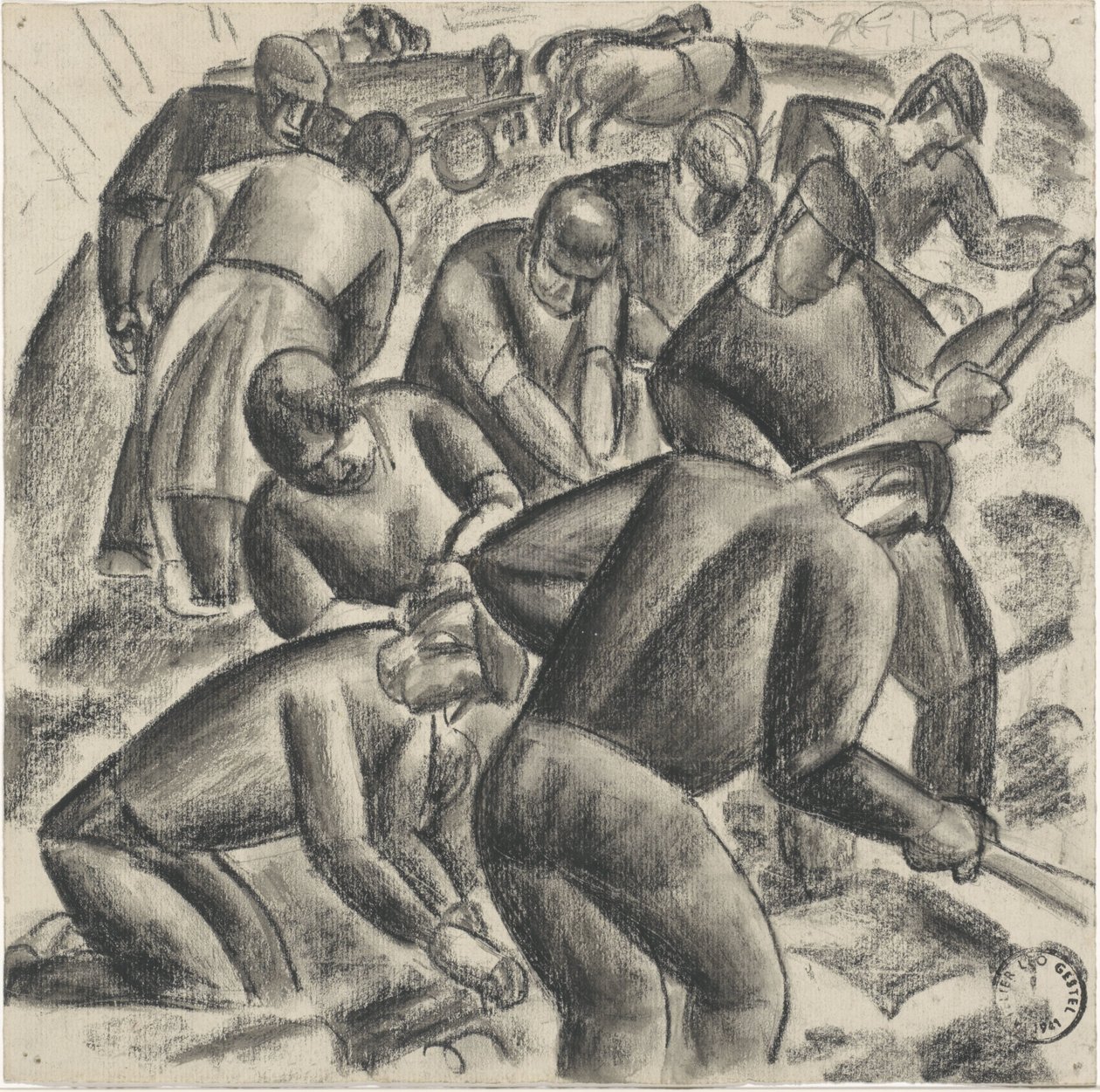 Récolte de pommes de terre au travail dans les champs - Leo Gestel