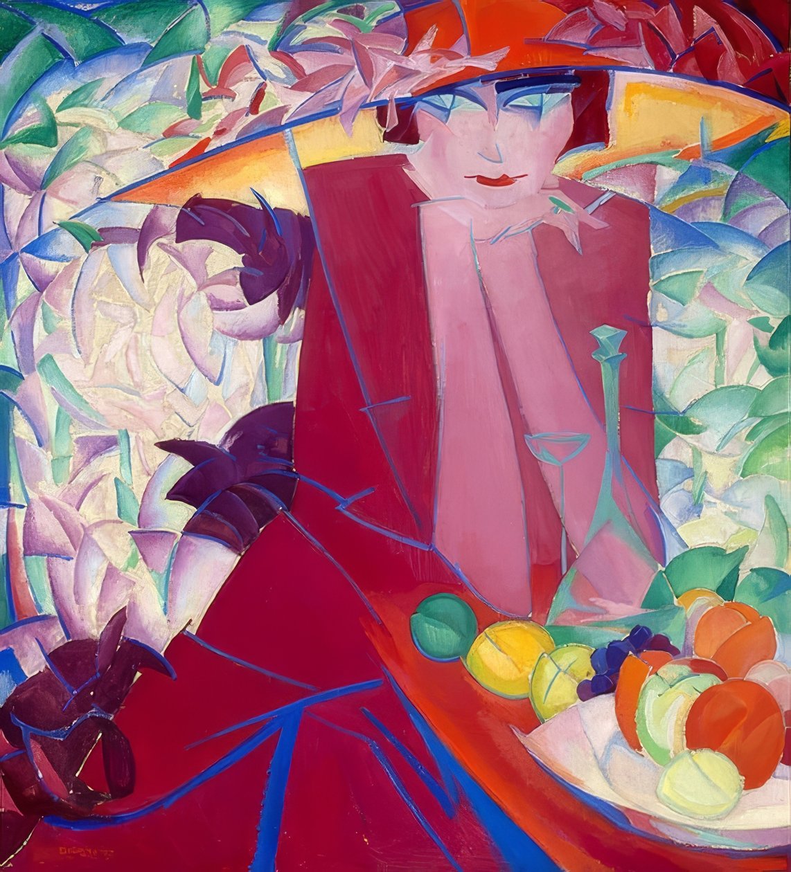 Dame avec un grand chapeau dans la maison d