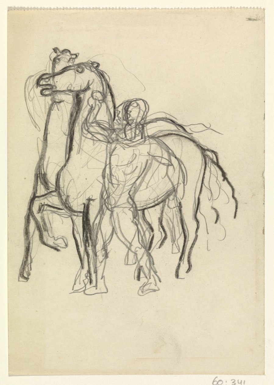 Homme tenant deux chevaux en bride - Leo Gestel