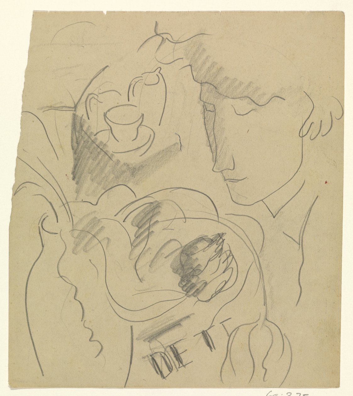 Femme sentant des fleurs dans un vase - Leo Gestel