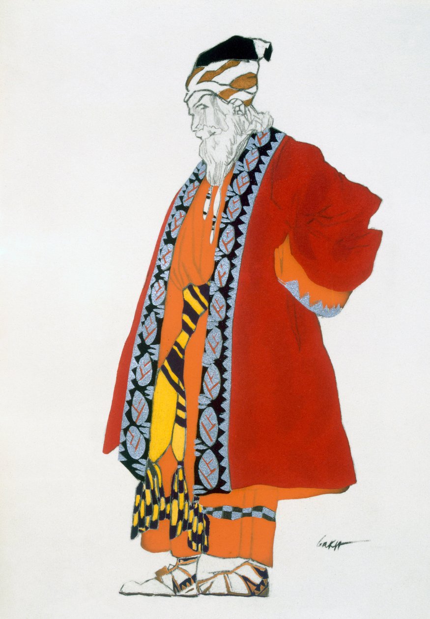 Conception de Costume pour un Vieil Homme en Manteau Rouge - Leon Bakst