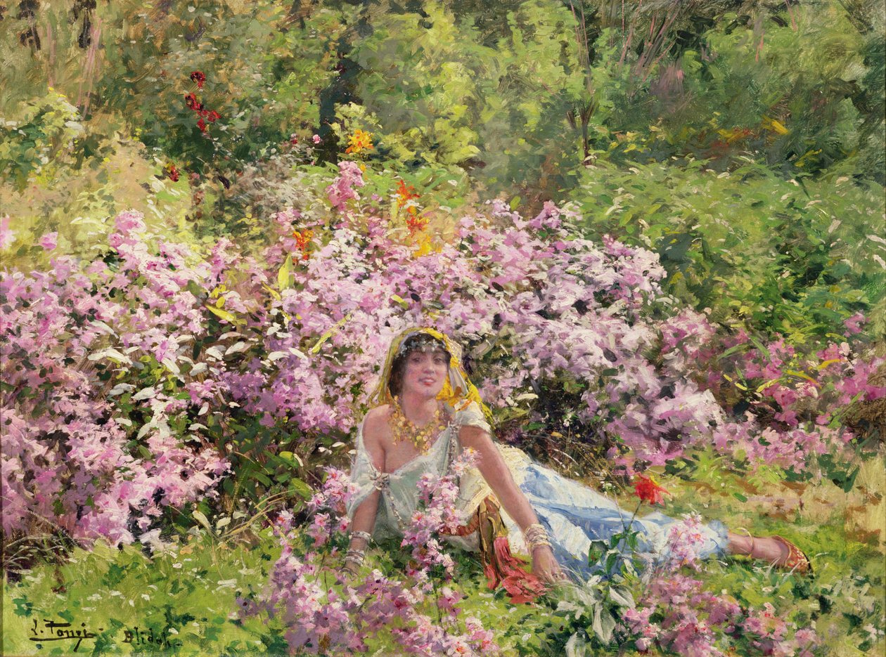 Beauté algérienne dans un champ de lilas - Leon Louis Tanzi
