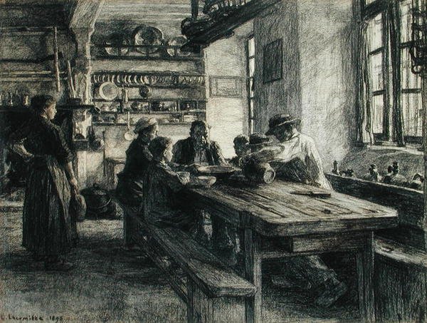 Personnages dans une cuisine - Leon Augustin Lhermitte