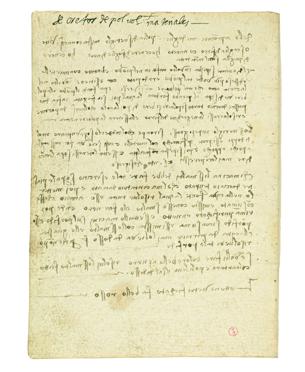 Codex sur le vol des oiseaux, page de garde II - Leonardo da Vinci