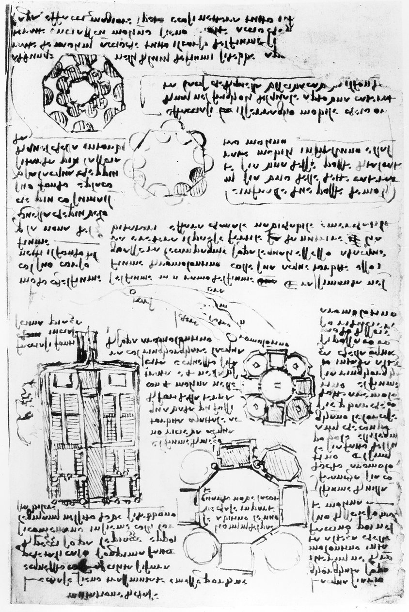 Conception pour un palais et un parc (Romorantin), fol. 270v du Codex Arundel - Leonardo da Vinci