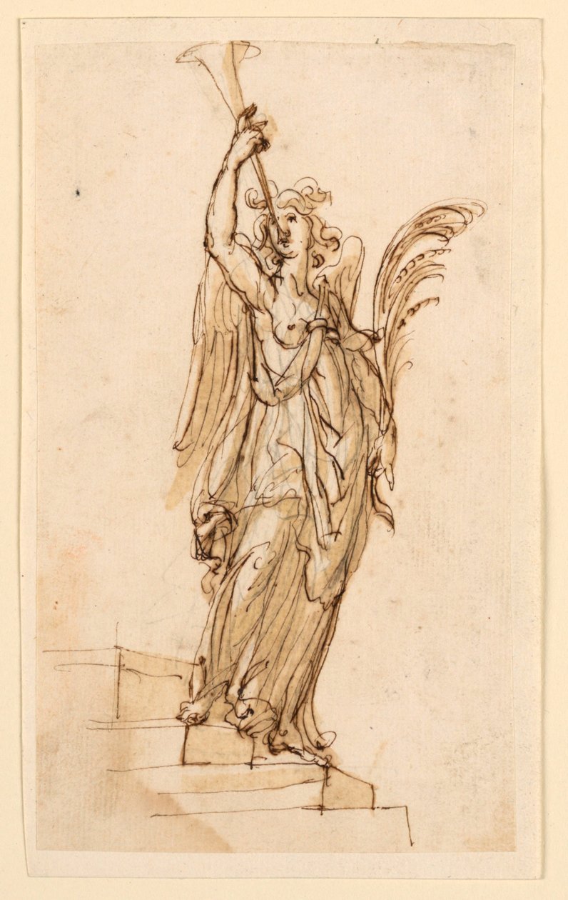 Conception pour sculpture : Ange soufflant dans une trompette - Leonardo Scaglia