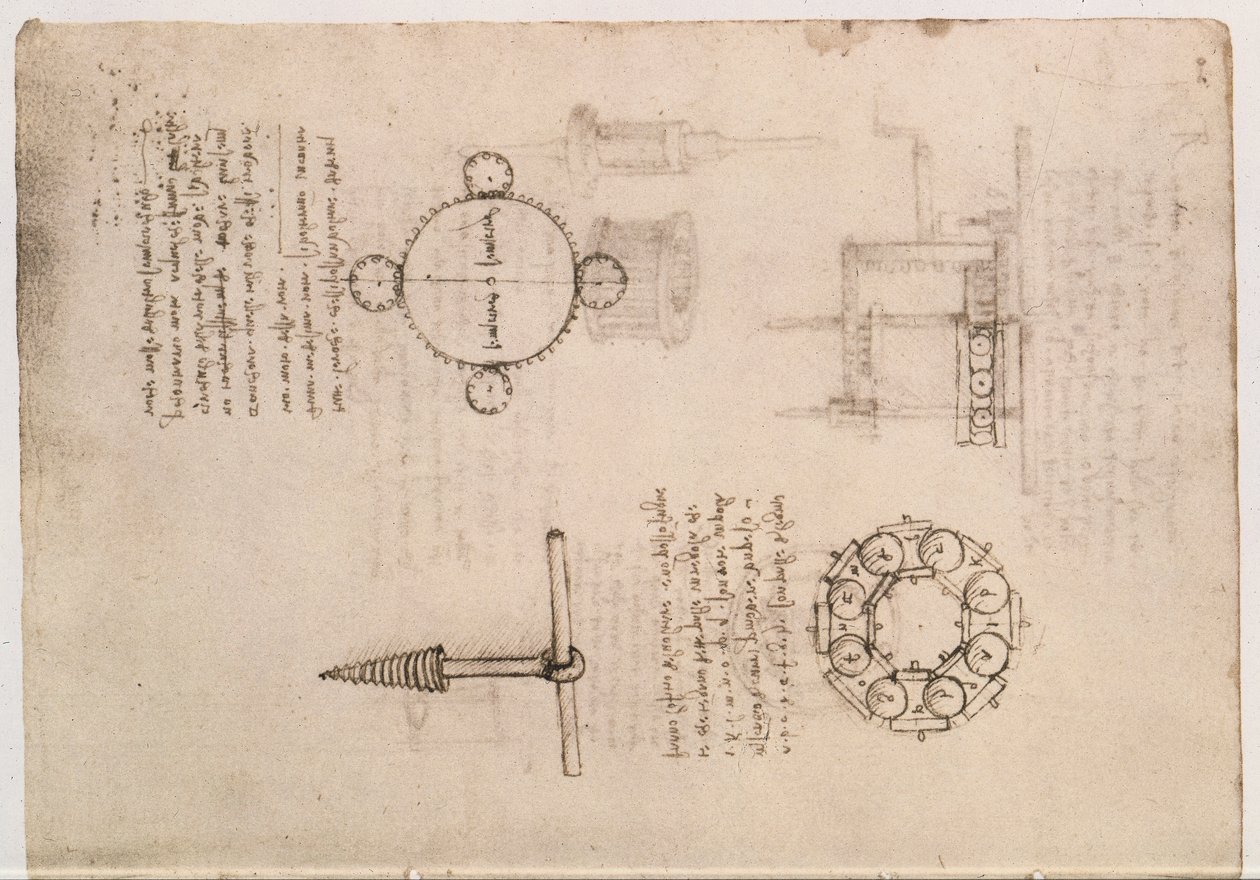 Codex Madrid I f.20, études mécaniques - Leonardo da Vinci
