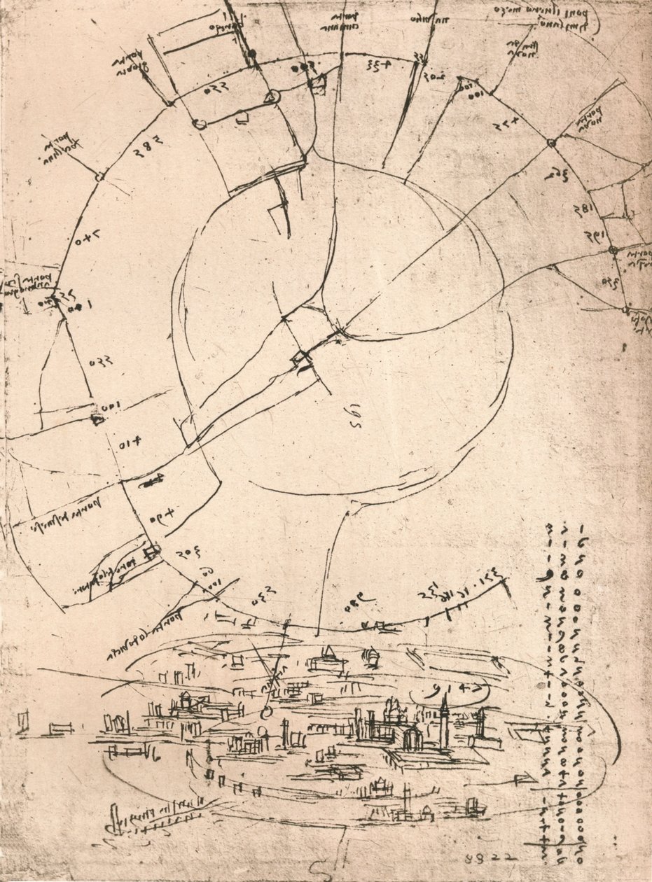 Carte esquisse de Milan, c. 1472-c. 1519, 1883 - Leonardo da Vinci