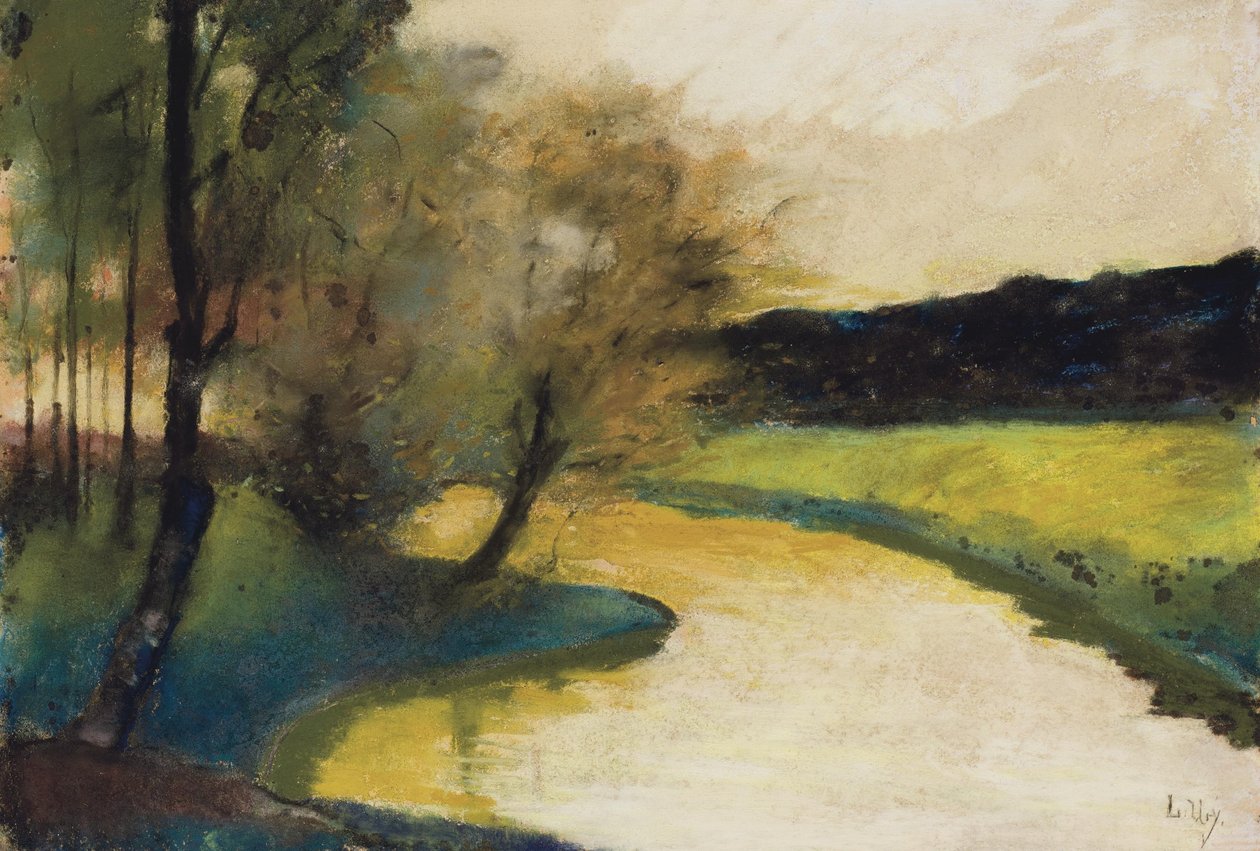 Paysage de ruisseau automnal au crépuscule - Lesser Ury