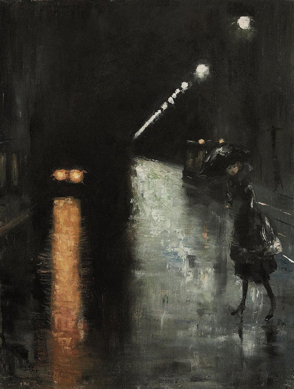 Scène de rue nocturne, Berlin Leipziger Straße - Lesser Ury