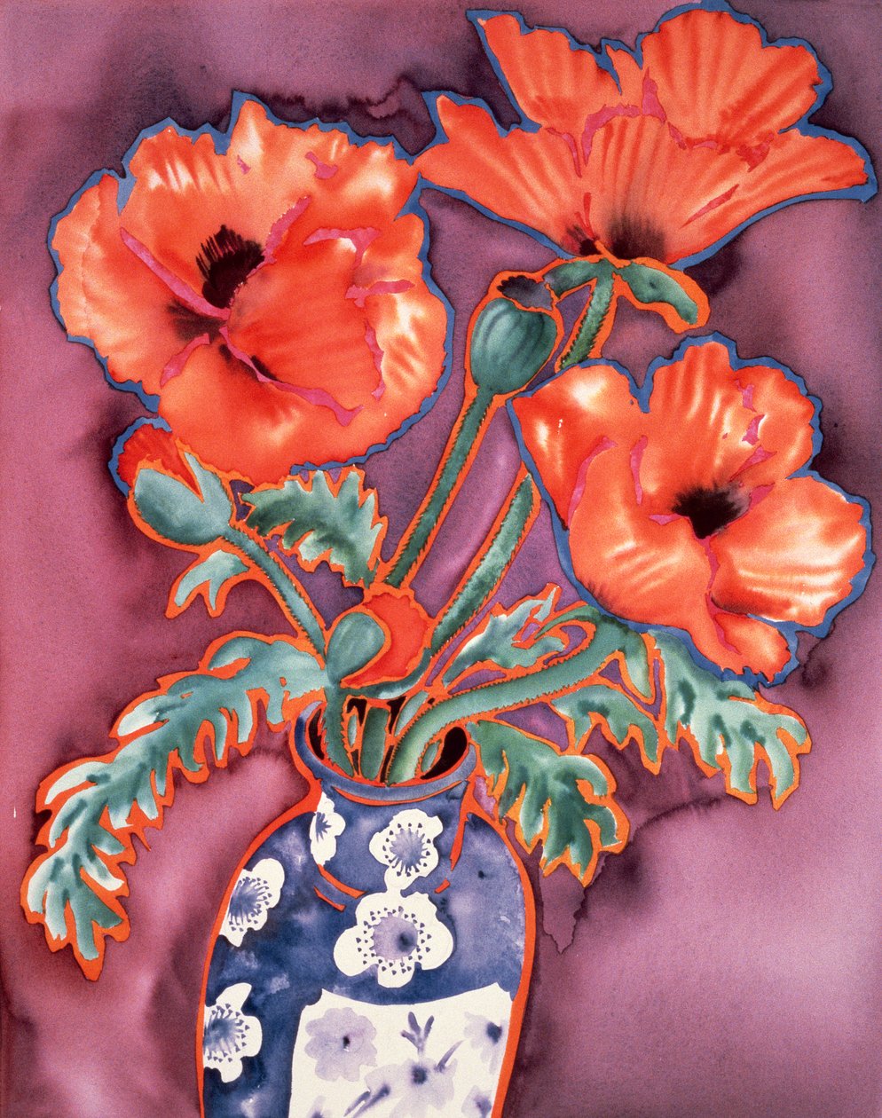 Coquelicots dans un vase chinois - Lillian Delevoryas