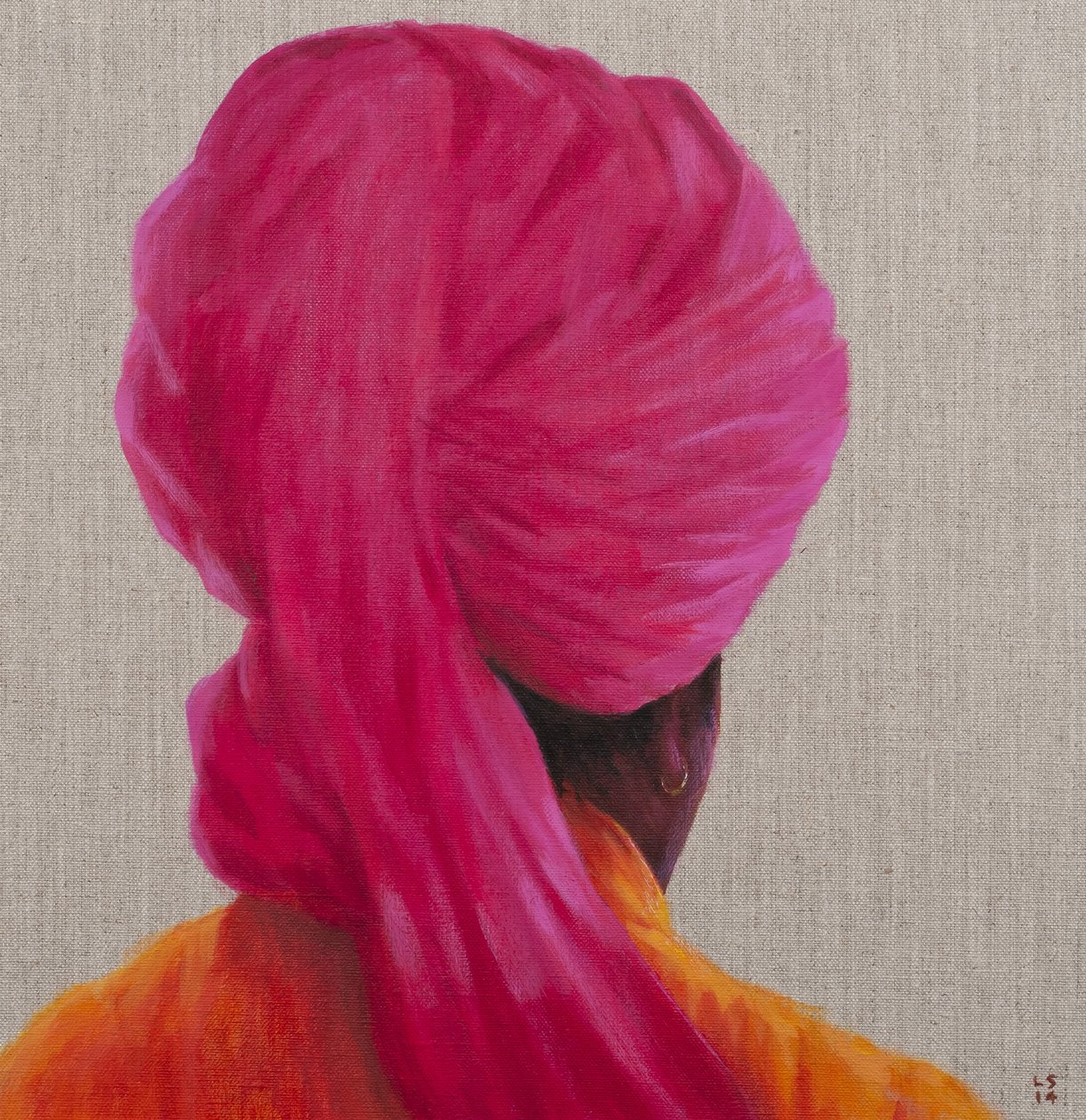 Turban rose, veste orange, 2014 - Lincoln Seligman