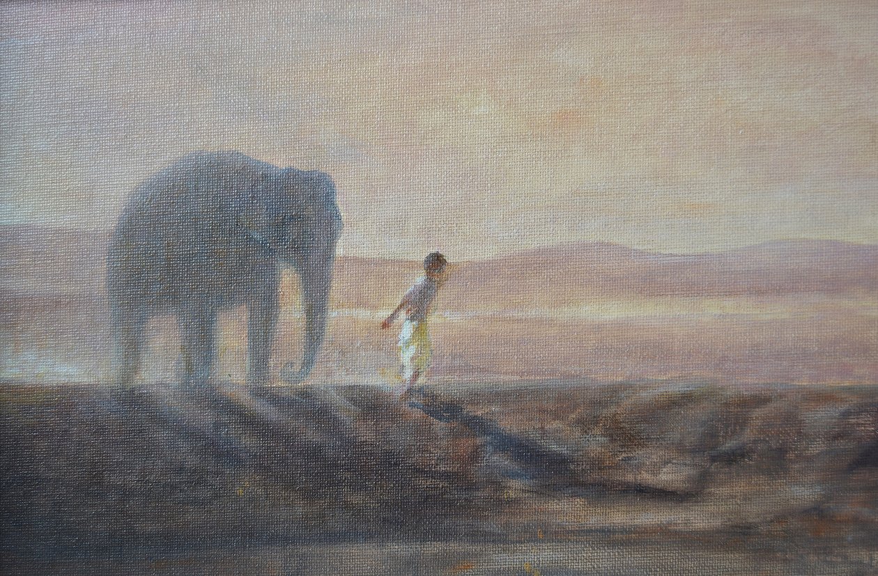 Garçon et éléphant - Lincoln Seligman