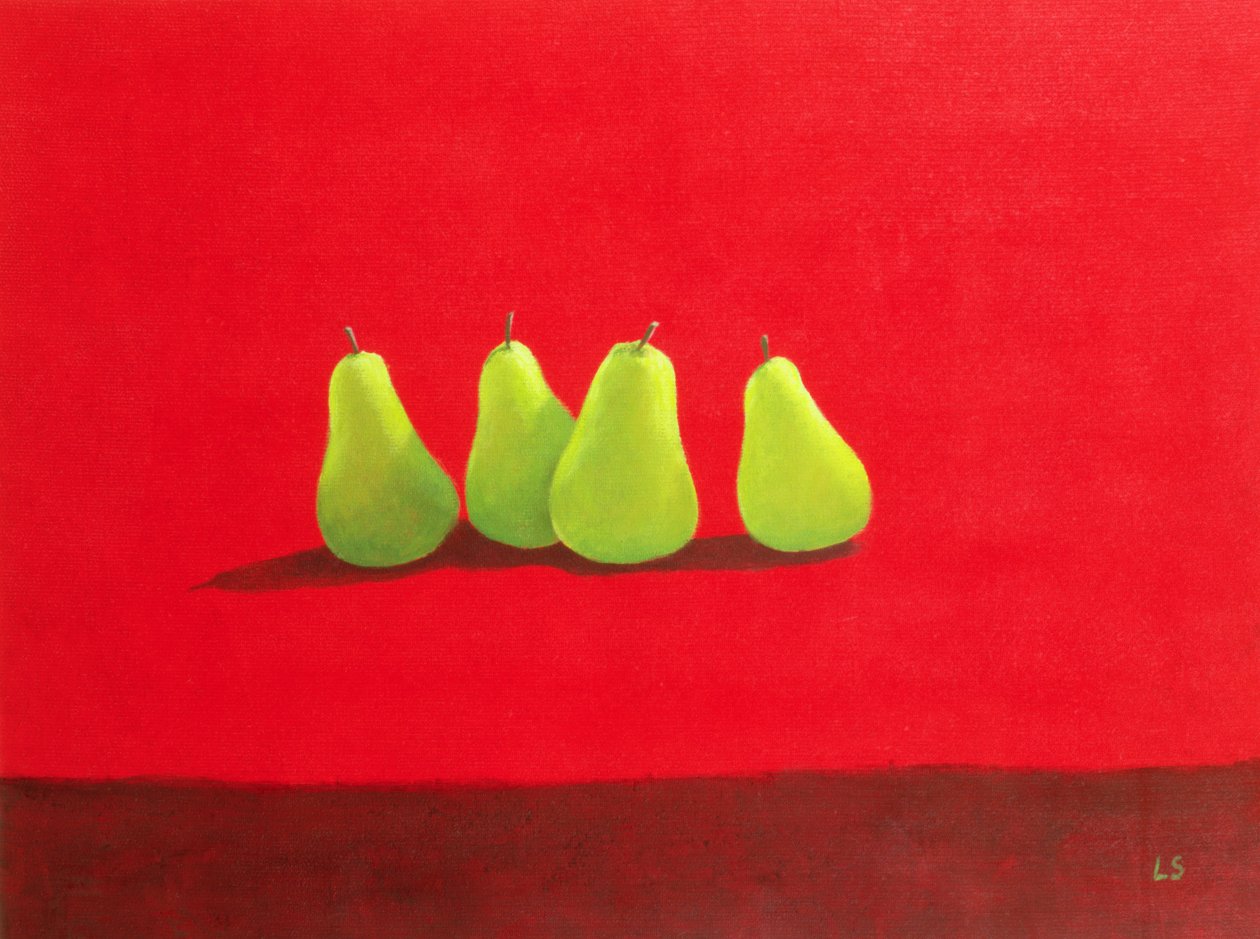 Poires sur tissu rouge - Lincoln Seligman