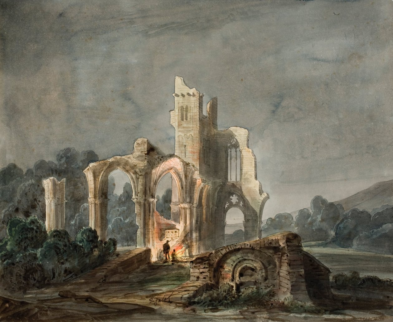 Paysage nocturne avec ruines gothiques - Lluís Rigalt
