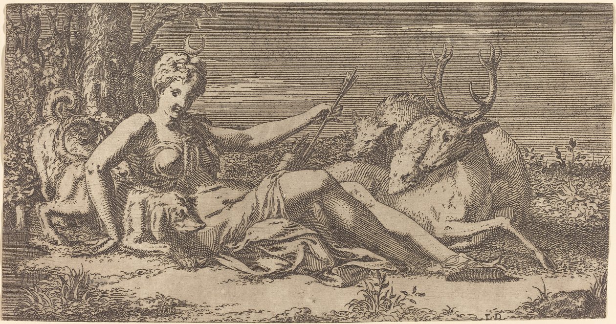 Diane se reposant - Léon Davent after Francesco Primaticcio