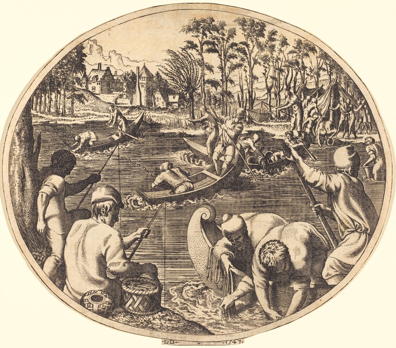 Scène de pêche - Léon Davent after Francesco Primaticcio