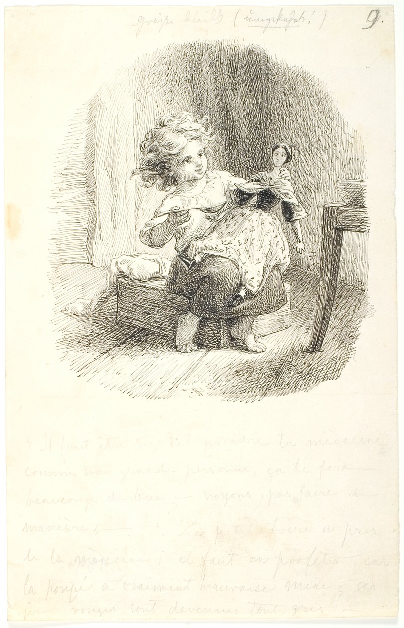 Petite fille donnant des médicaments à sa poupée - Lorenz Frølich