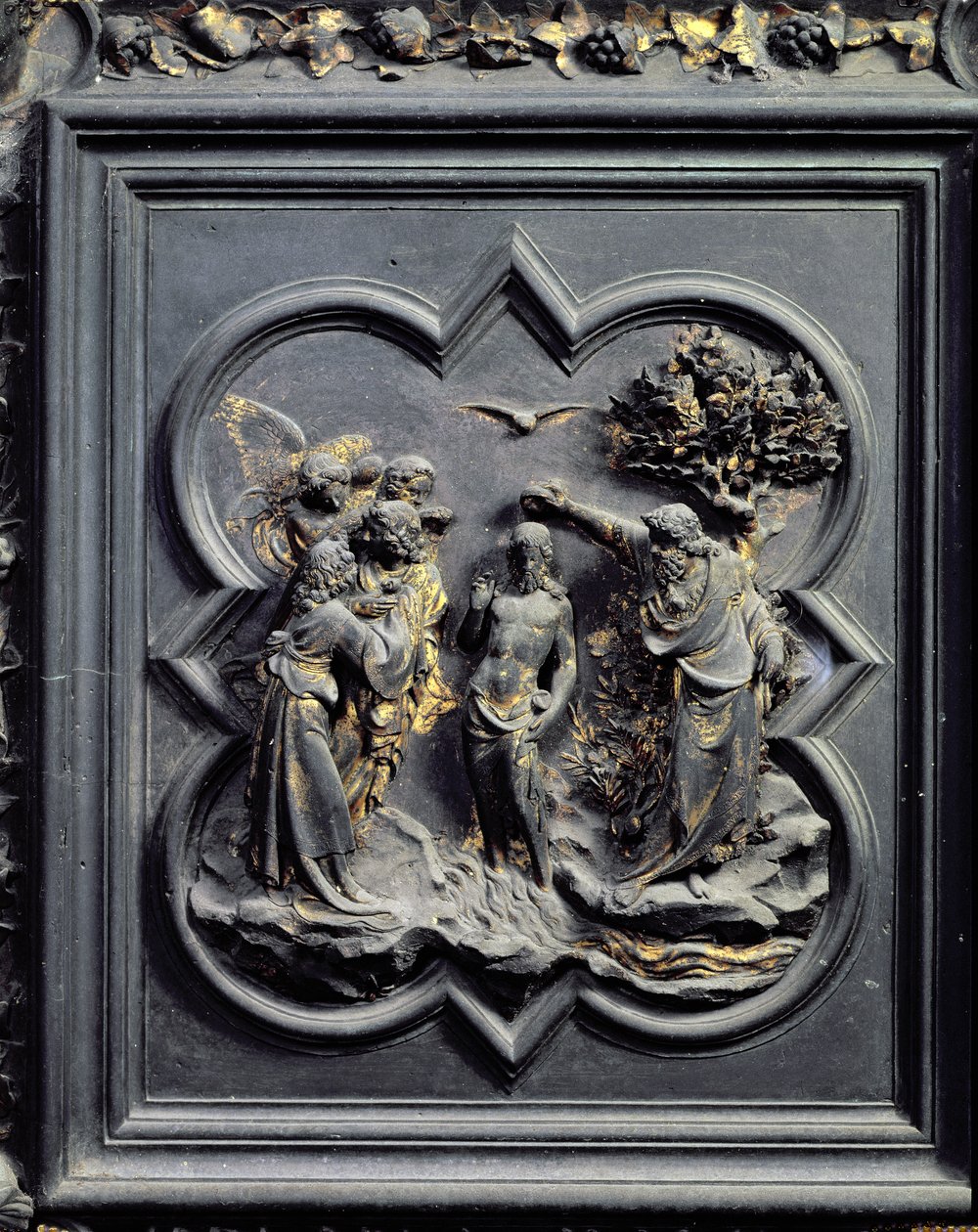 Le Baptême du Christ, cinquième panneau des Portes Nord du Baptistère de San Giovanni, 1403-24 - Lorenzo Ghiberti