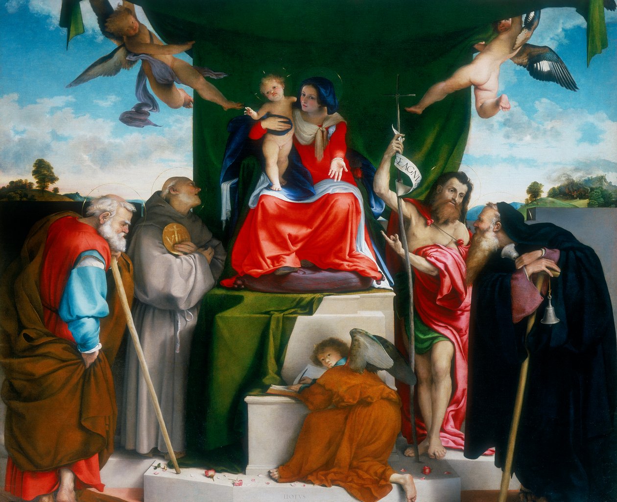 Madone et Enfant en trône avec des anges et des saints - Lorenzo Lotto