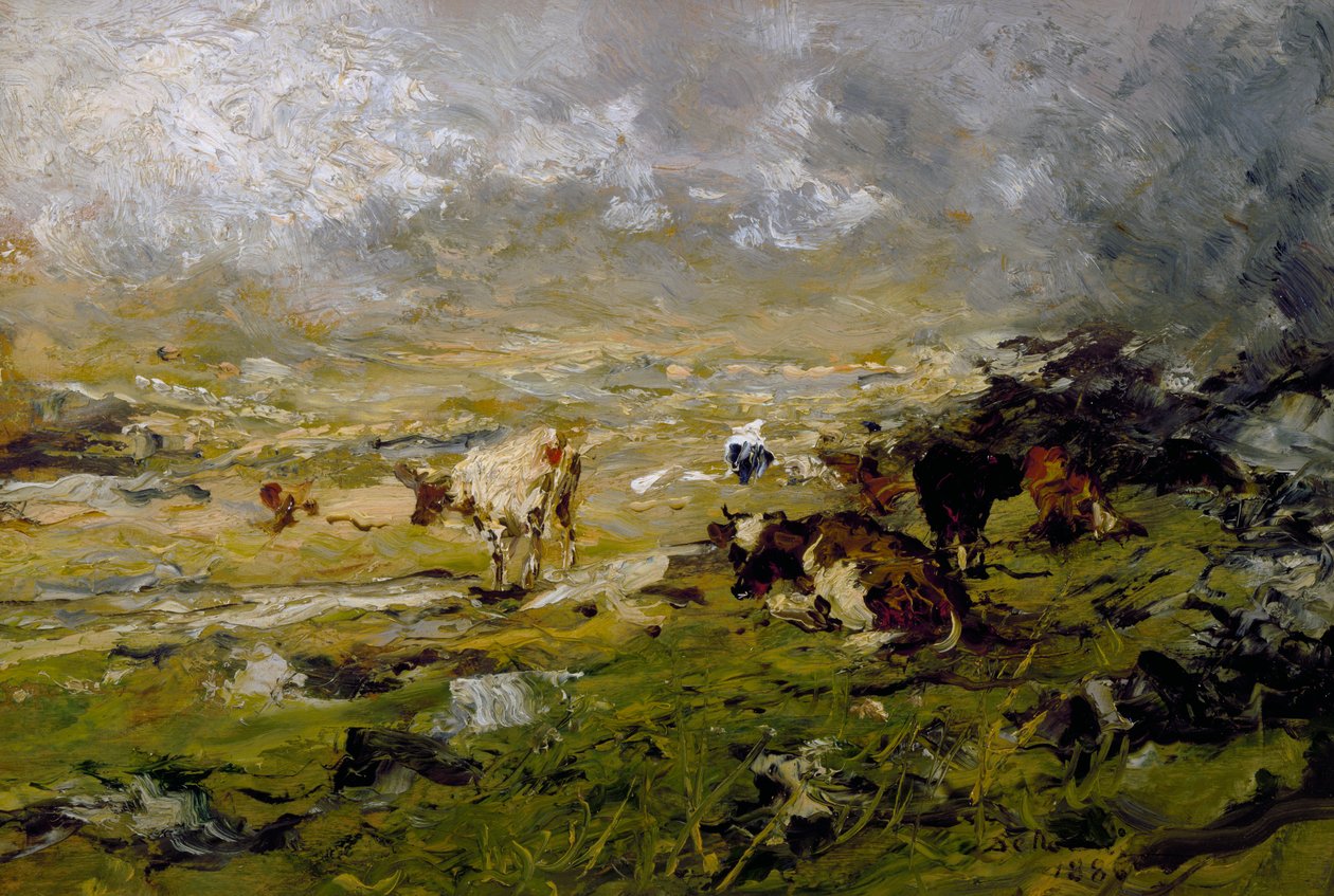 Paysage de montagne avec vaches paissant - Lorenzo Delleani