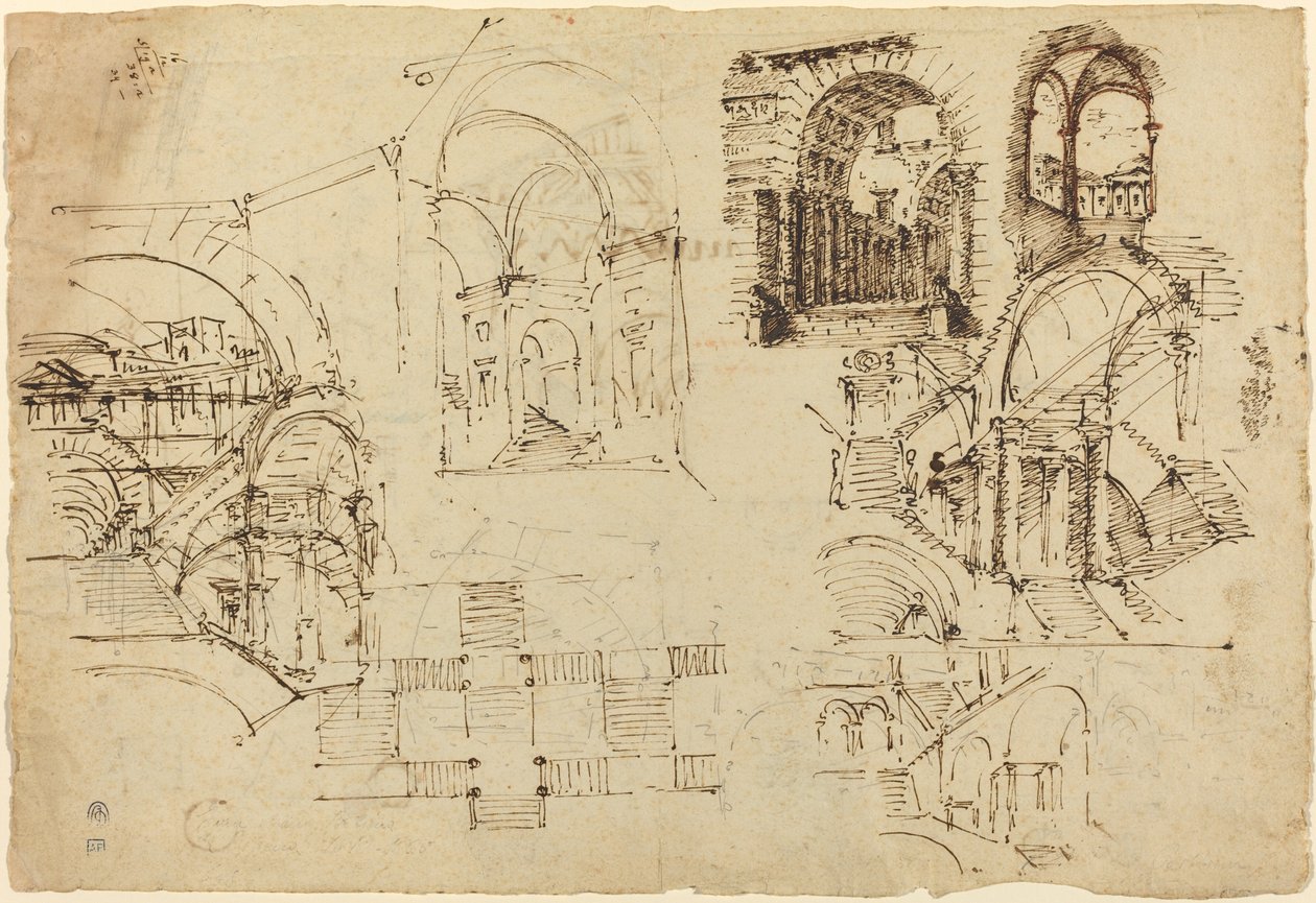 Dessins pour des escaliers palatiaux [recto] - Lorenzo Sacchetti
