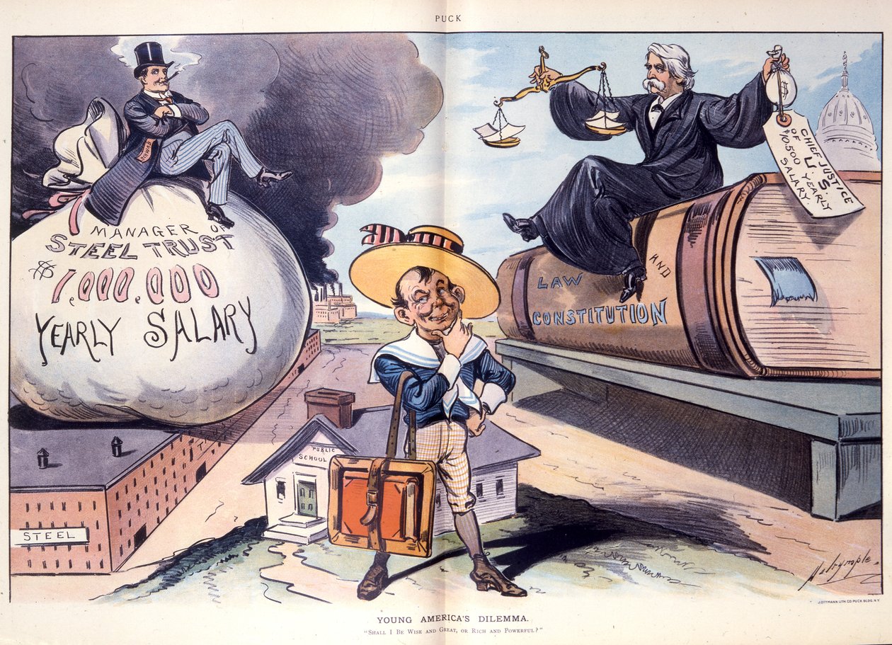 Le dilemme de la jeune Amérique, dois-je être sage et grand, ou riche et puissant, 1901 - Louis Dalrymple