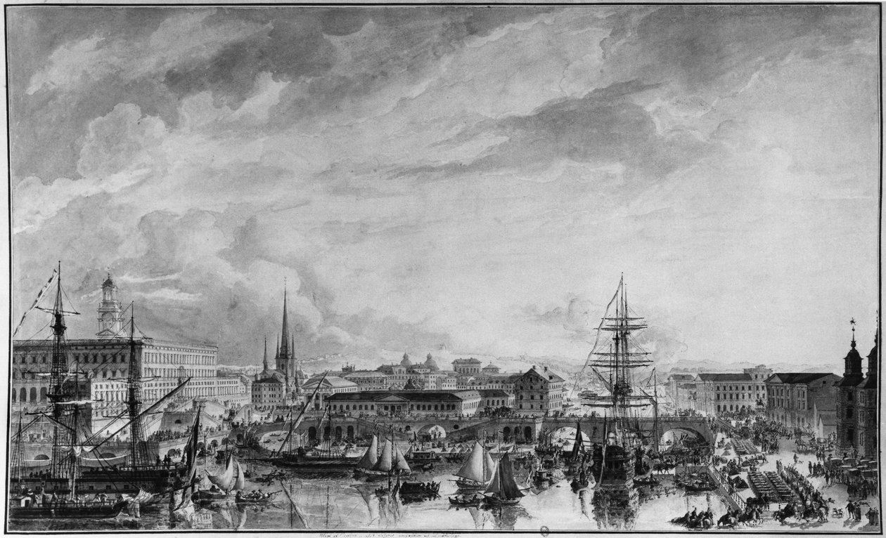 Vue de Stockholm, fin du XVIIIe siècle - Louis Jean Desprez