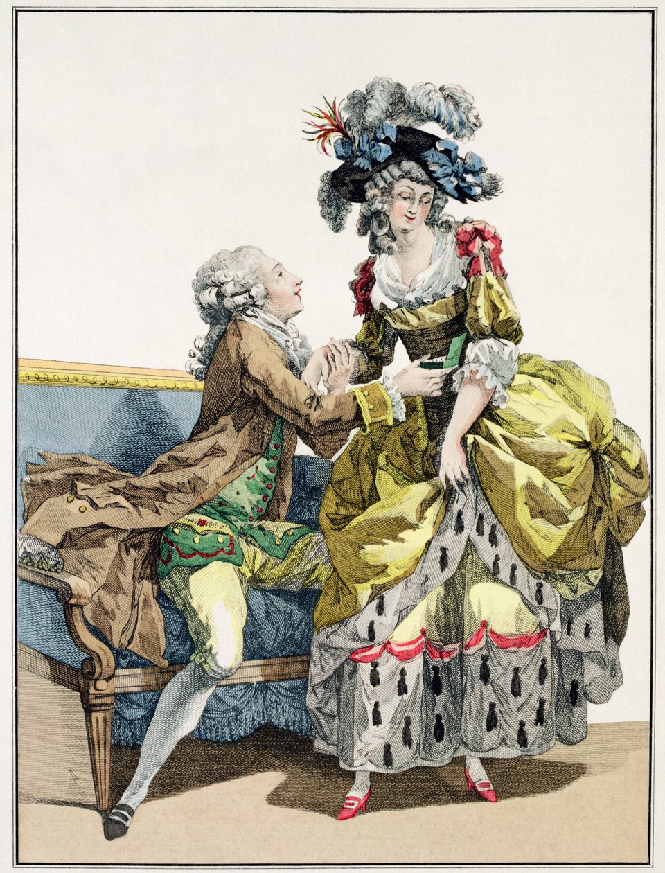 Gentilhomme élégant proposant à une dame en robe style 