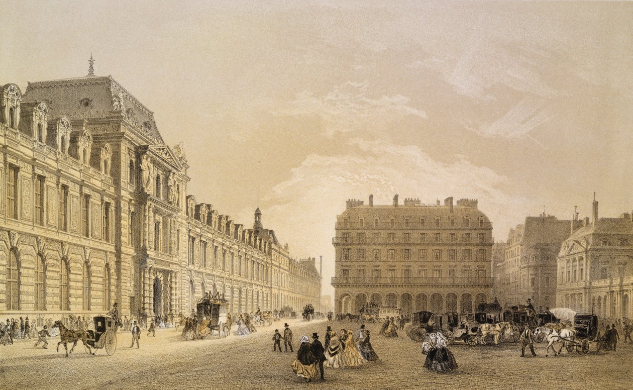 Vue de la façade du Louvre, la Rue de Rivoli et le Palais Royal, 1855 - Louis Jules Arnout