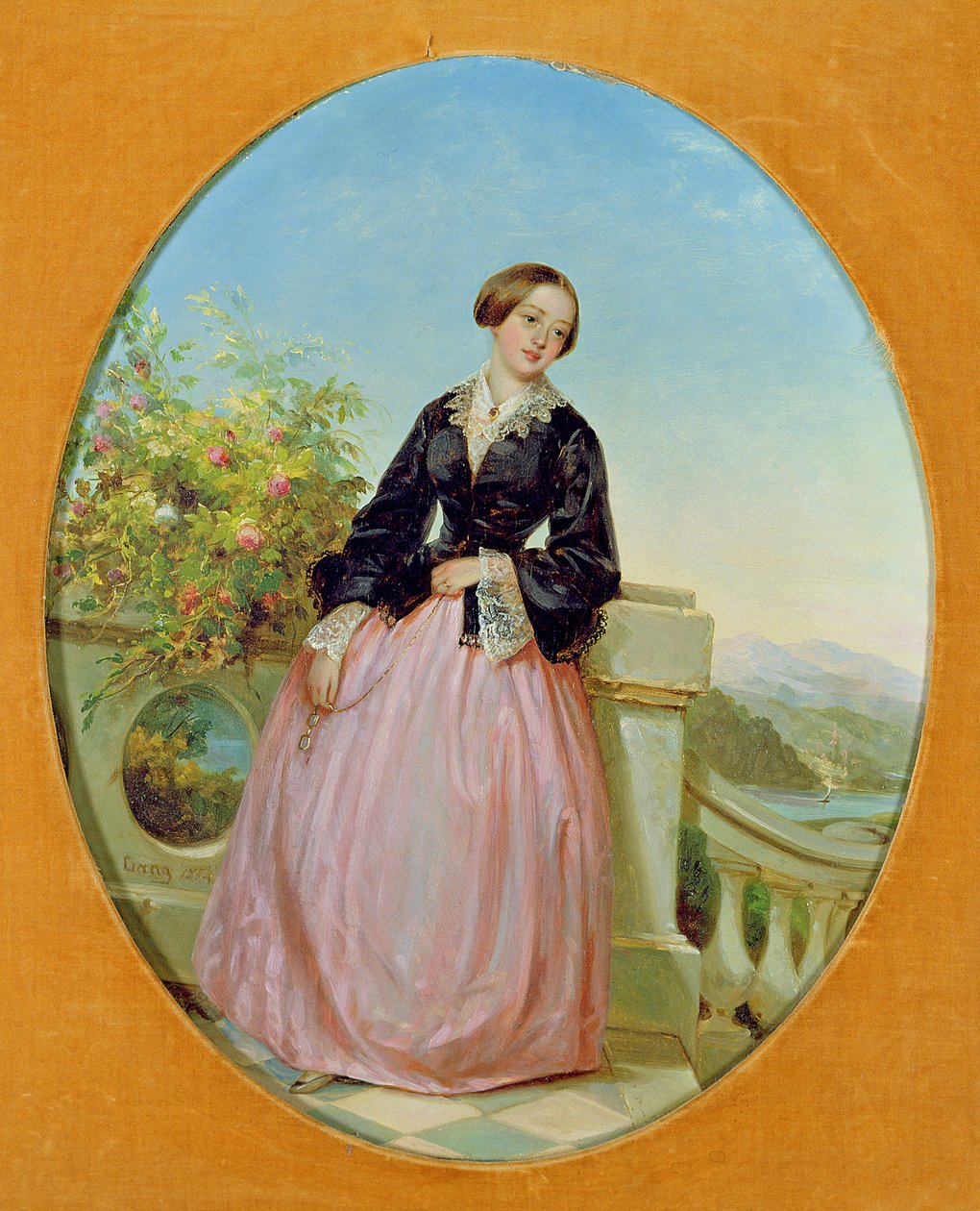 Une jeune femme sur un balcon, 1854 - Louis Lang