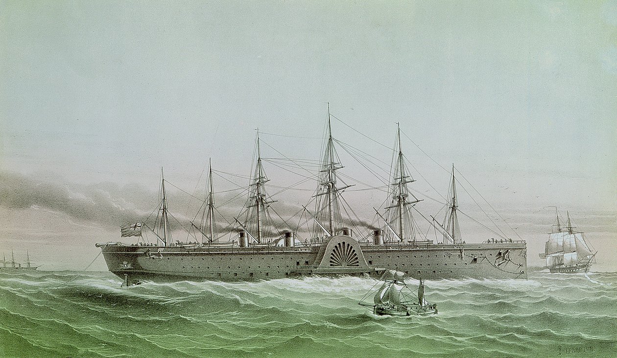 Le Great Eastern posant un câble électrique entre l