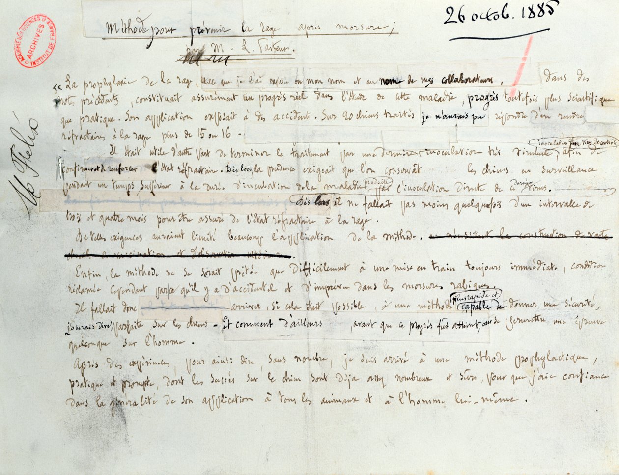 Méthode de Pasteur pour prévenir la propagation de la rage après une morsure, 26 octobre 1885 - Louis Pasteur