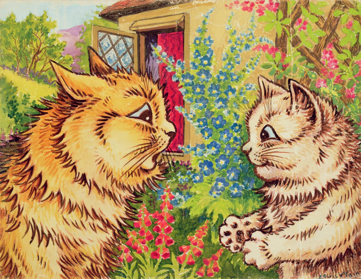 Chats dans un jardin - Louis Wain