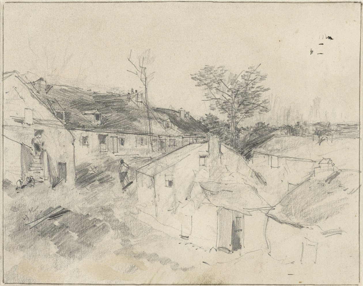 Vue de village - Louis Adolphe Hervier