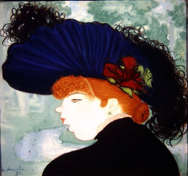Femme rousse avec un chapeau bleu - Louis Anquetin