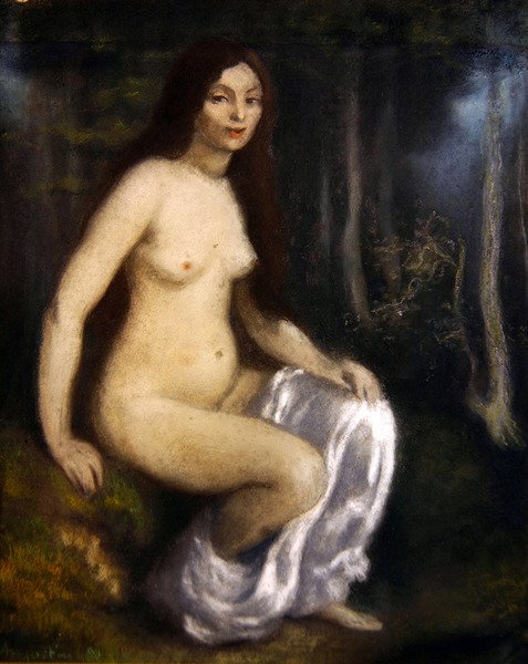 Jeune femme assise dans une forêt - Louis Anquetin