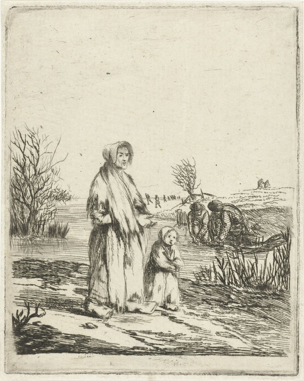 Mendiante avec enfant près d