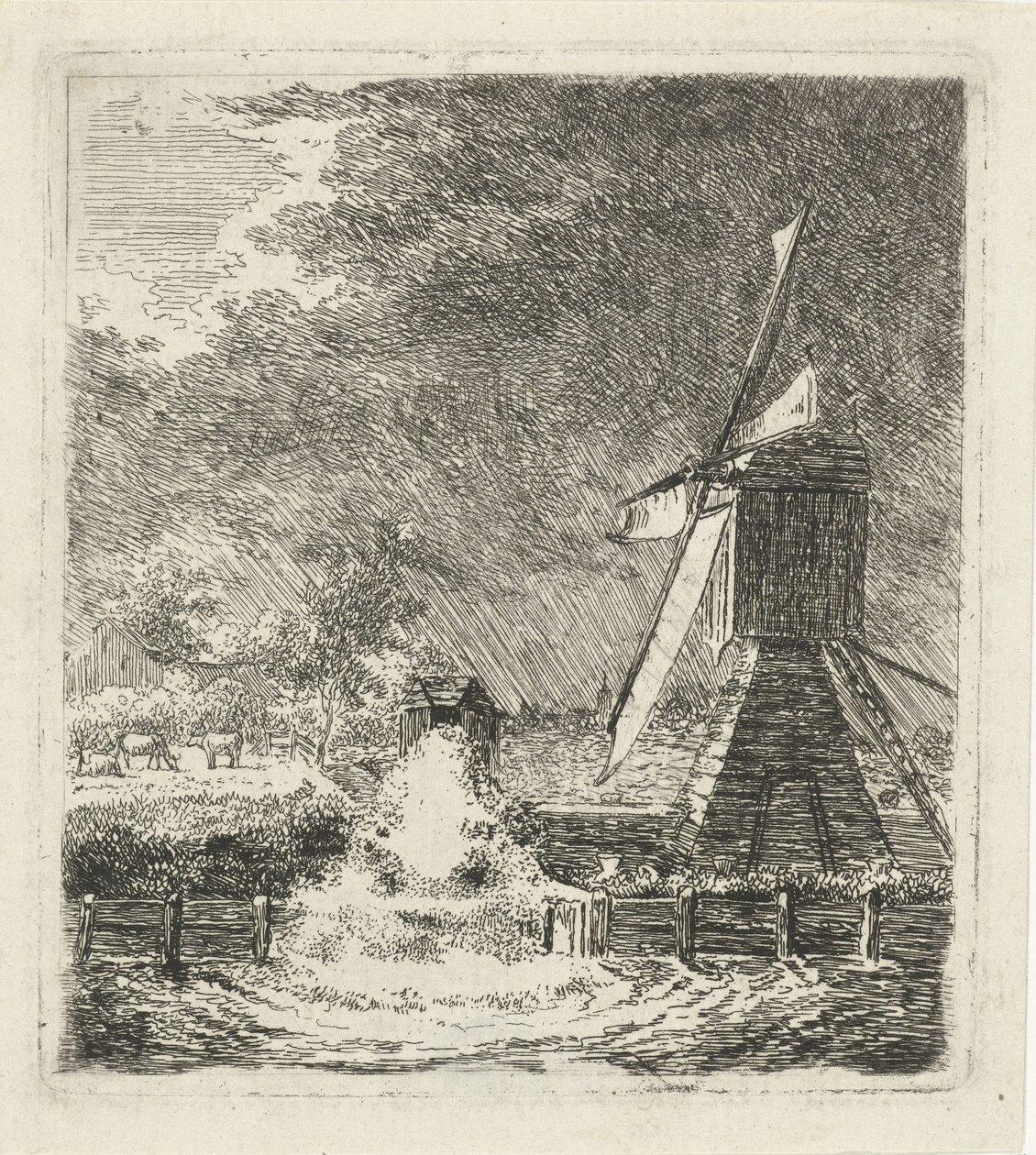 Moulin dans un paysage de polder - Louis Bernard Coclers