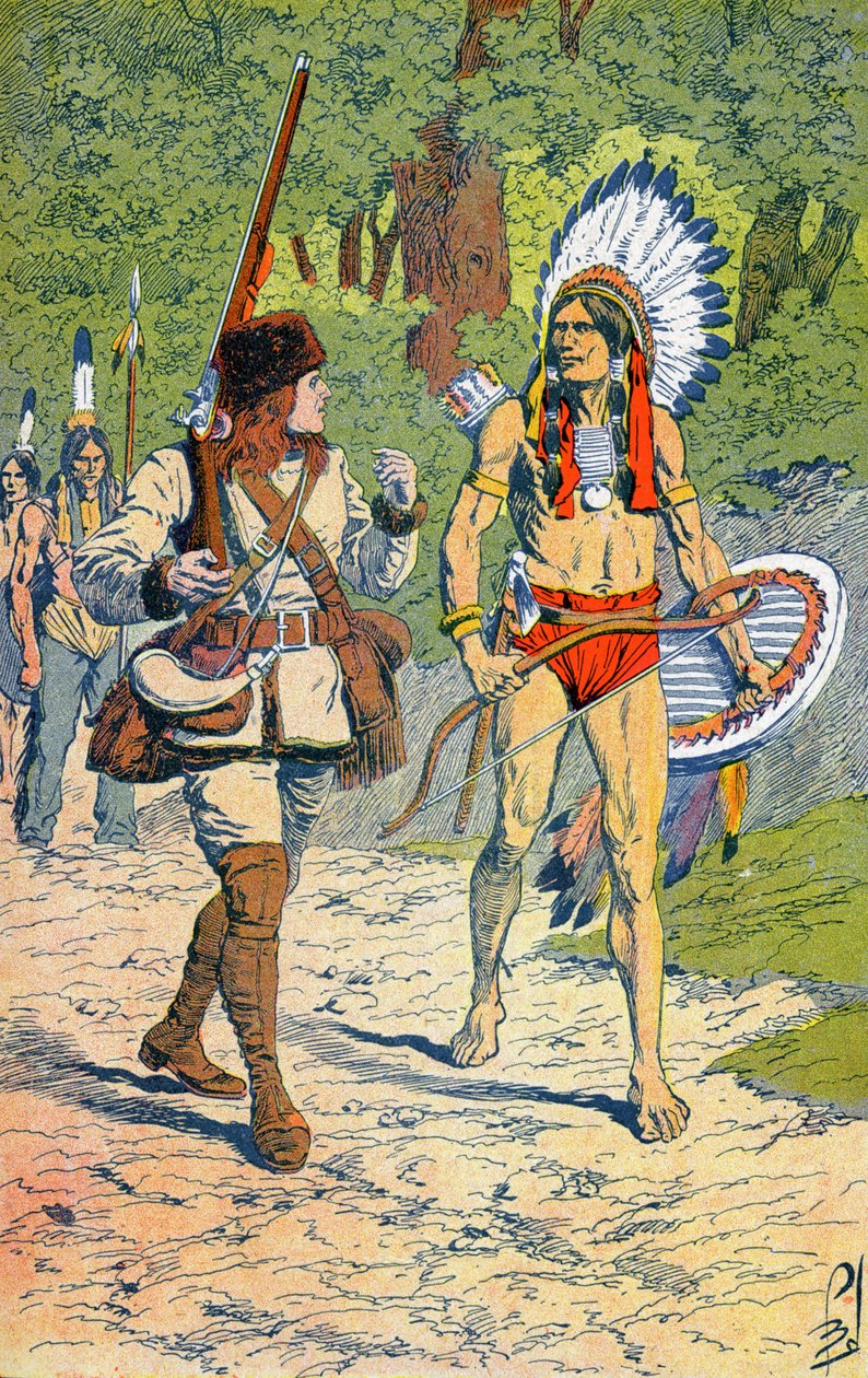 Trappeurs français avec des Indiens en Amérique - Louis Charles Bombled