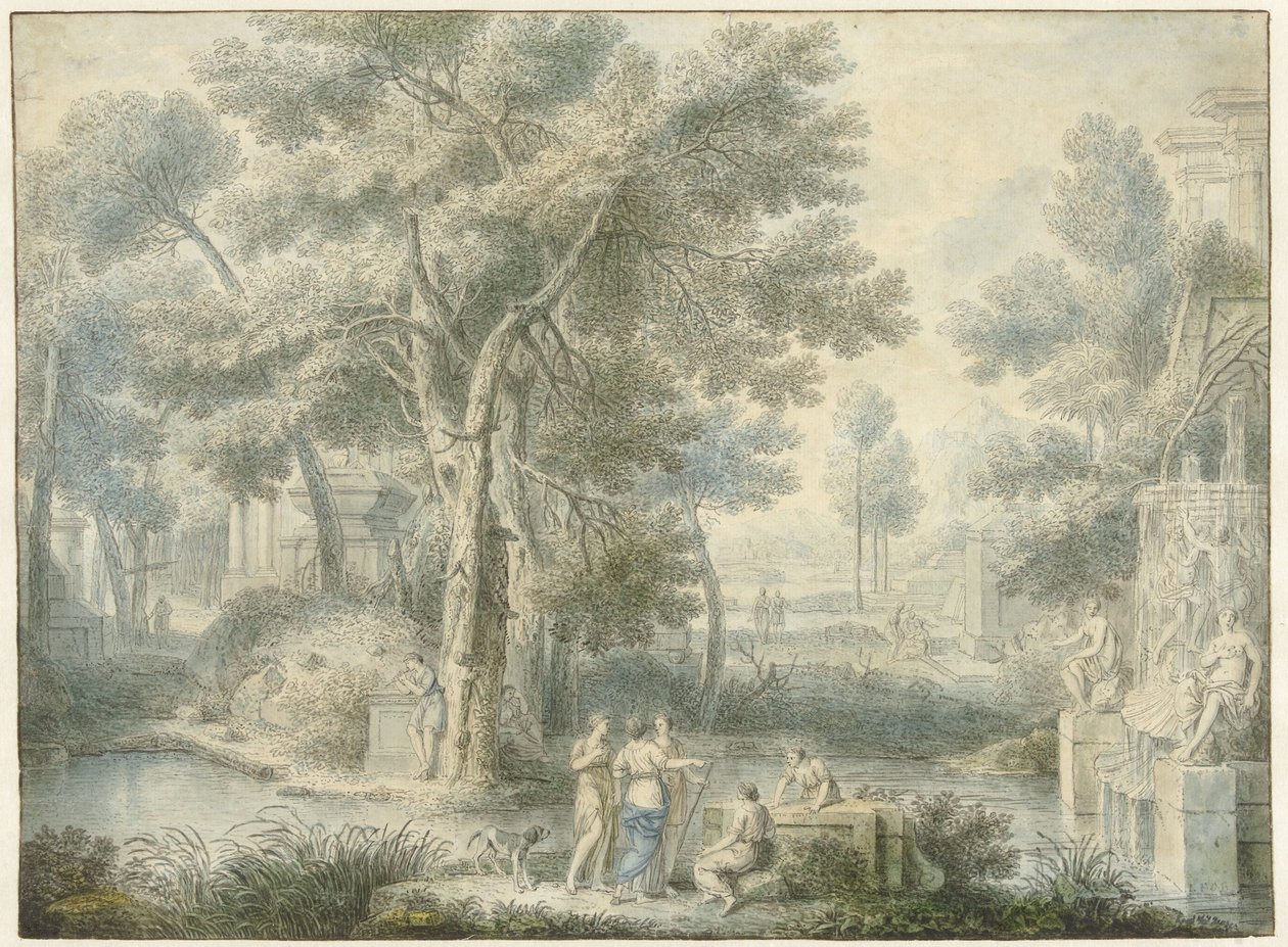Paysage arcadien, avec une fontaine à droite - Louis Fabritius Dubourg