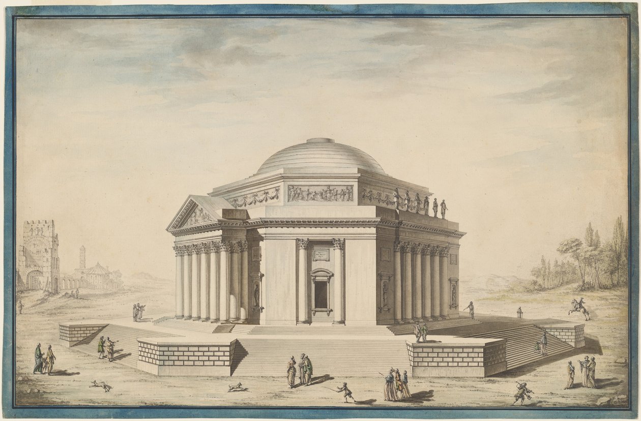 Temple Hexagonal dans un Paysage Italianisant - Louis Gustave Taraval