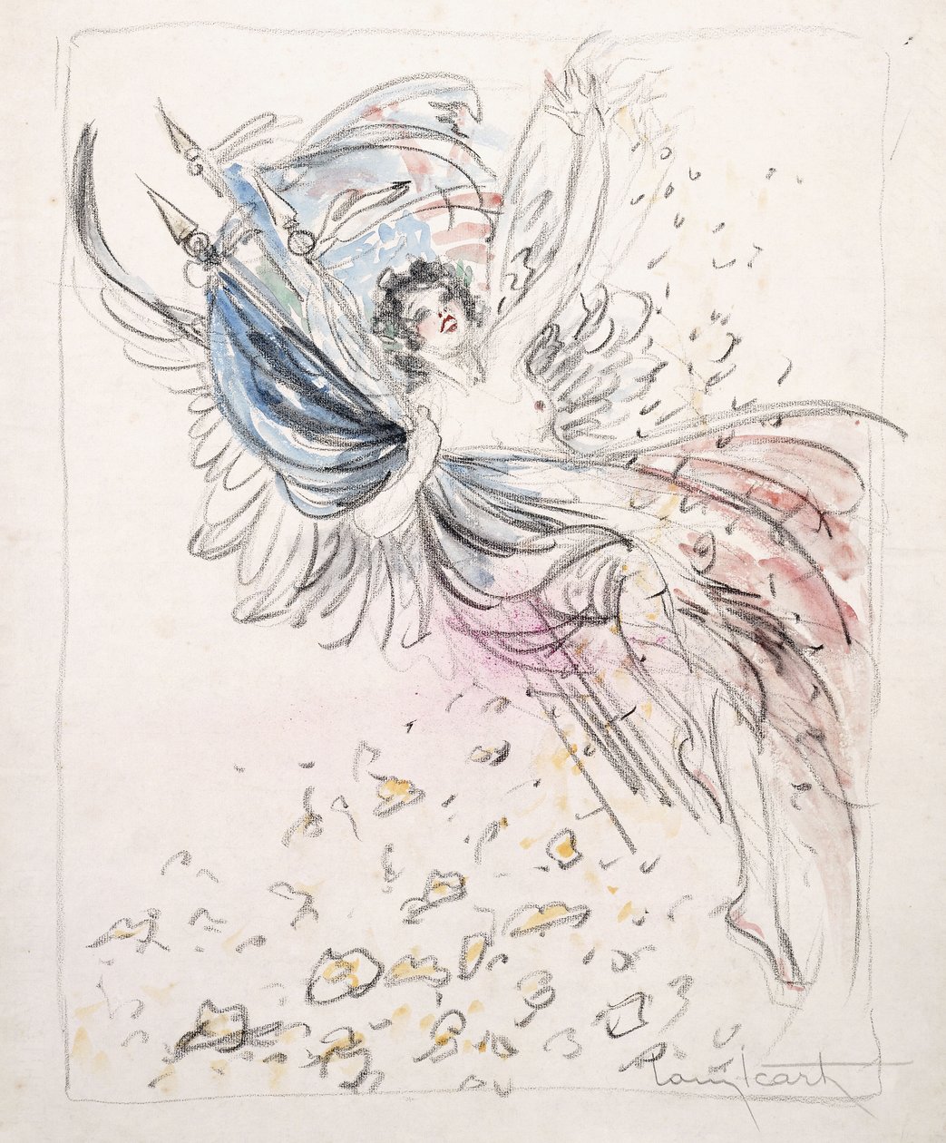 Fille avec des drapeaux - Louis Icart