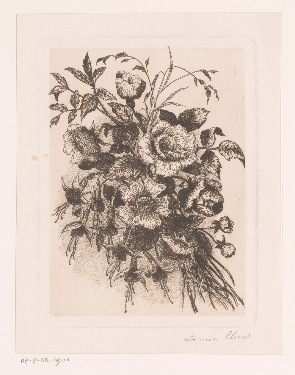 Nature morte de fleurs avec roses et anémones - Louise Elsen (attributed to)