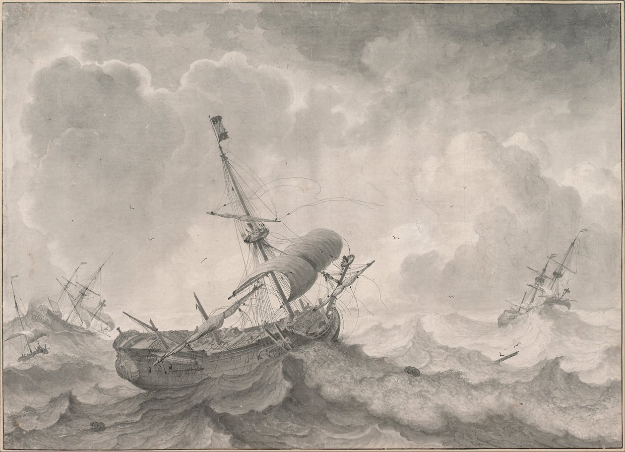 Navires sur une mer agitée - Ludolf Bakhuizen