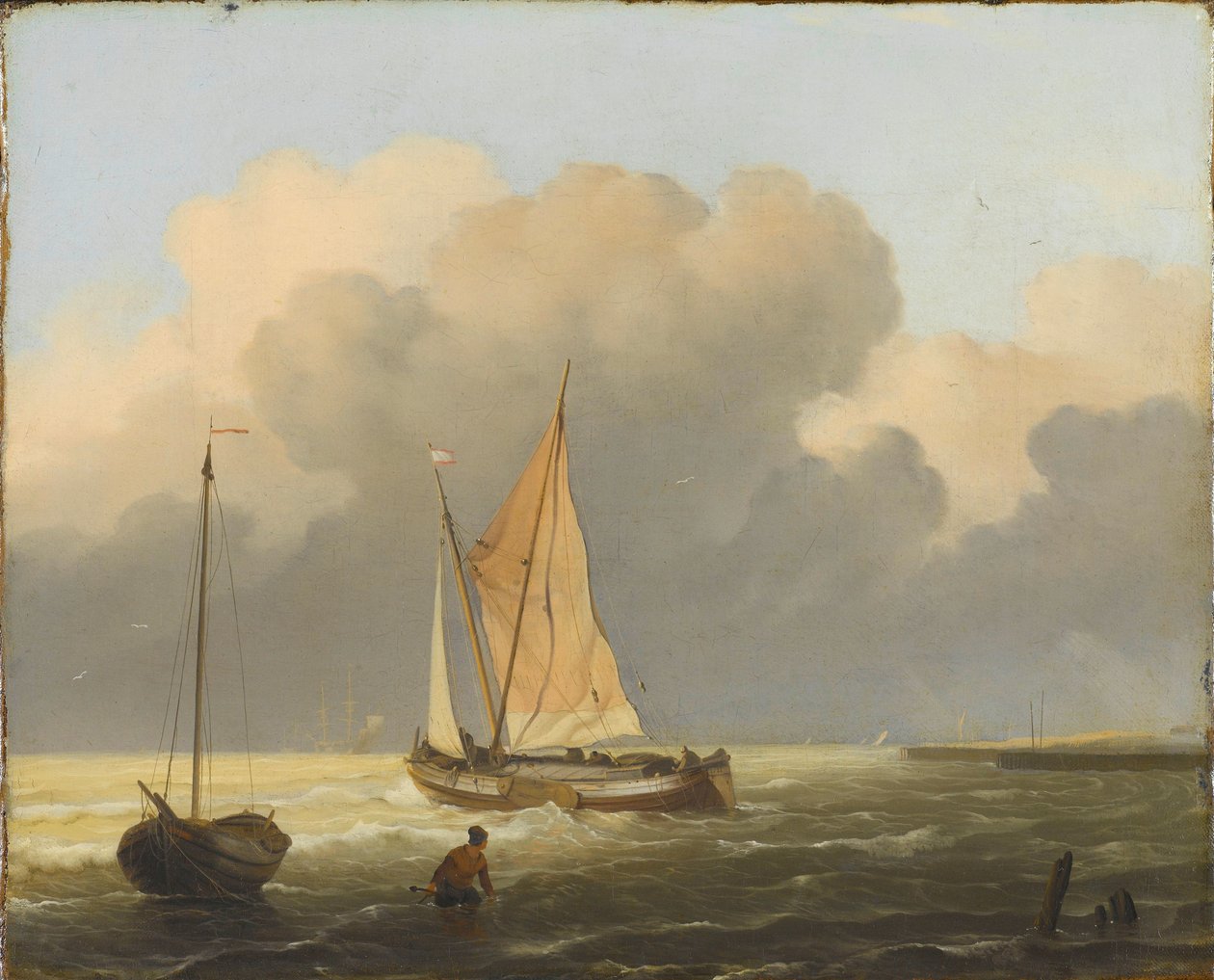 Mers au large de la côte, avec une barge à voile - Ludolf Bakhuysen